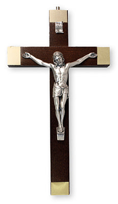 Walnut Wood Hanging Crucifix 10 "