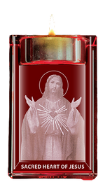 Sacred Heart of Jesus Crystal Block with Candle