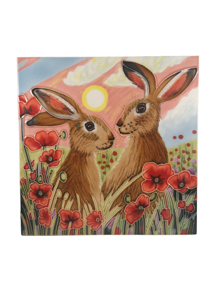 Hand Painted Ceramic Tile – Hares Sharing Sundown
