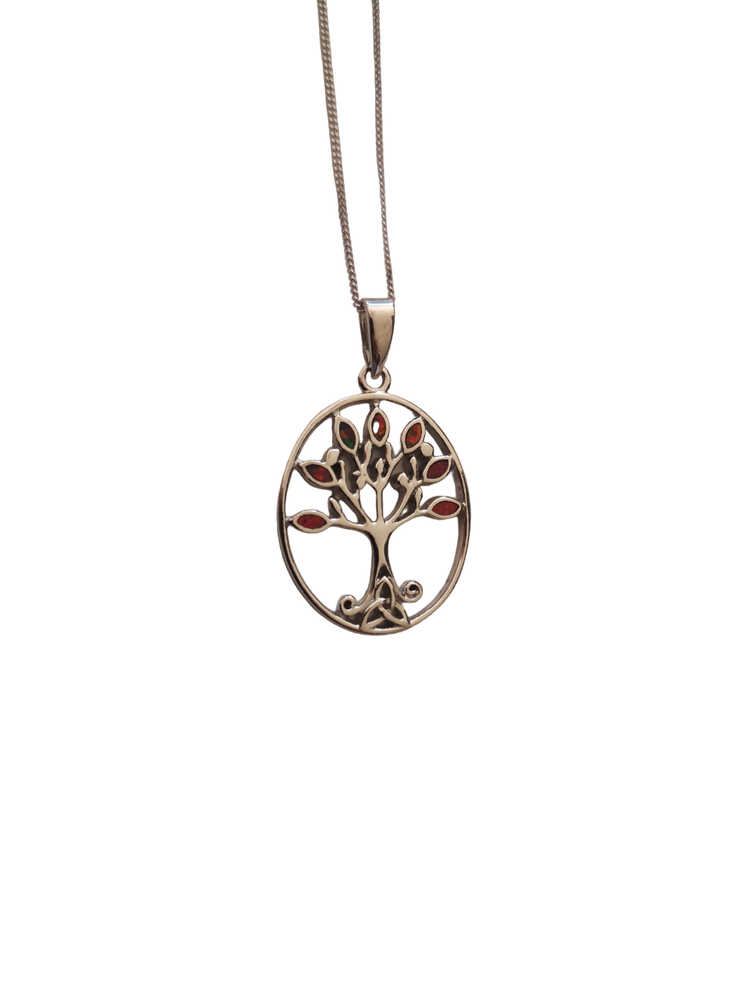 Sterling Silver Tree of Life Fire Opal Necklace