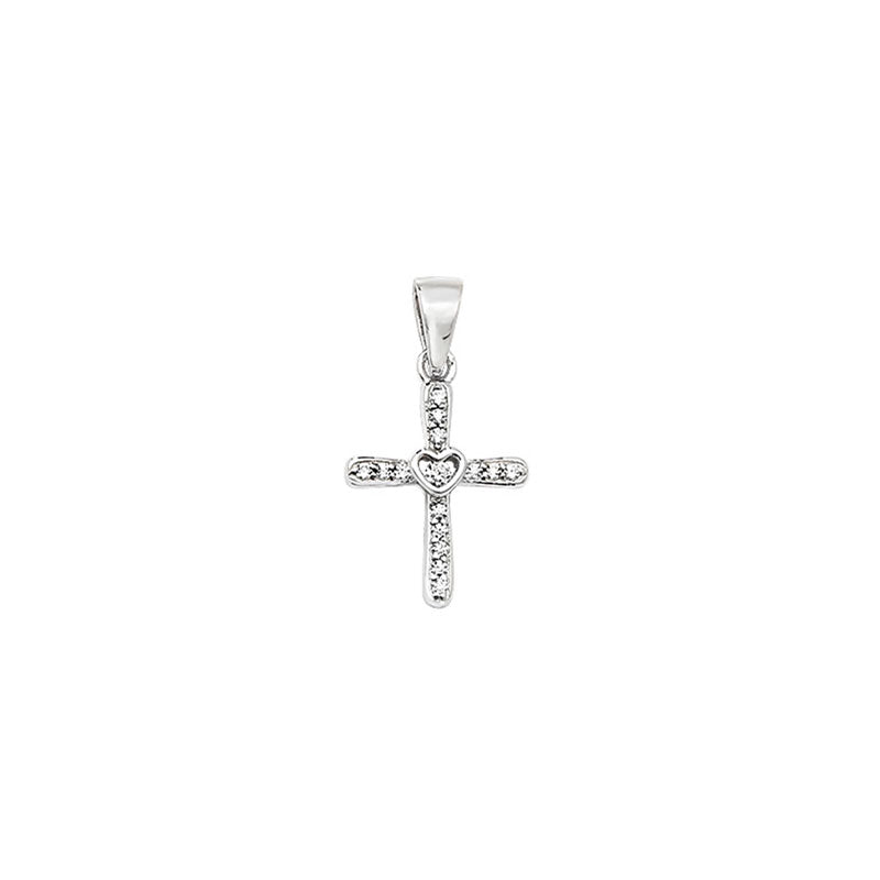 Sterling Silver Cubic Zirconia Cross with Heart Necklace