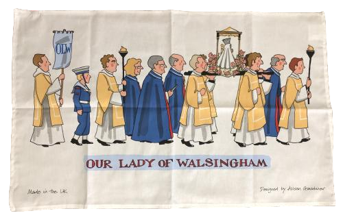 Our Lady of Walsingham Tea Towel, designed by Alison Gardiner