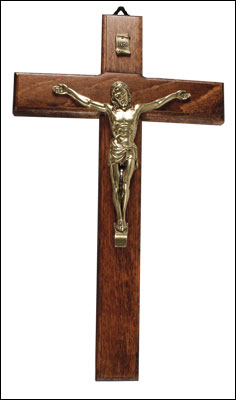 Wood Crucifix with Brass Corpus - 11 inch