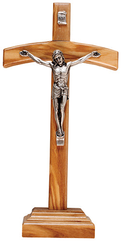 Olive Wood Standing Crucifix With Metal Corpus - 7 1/4 inch