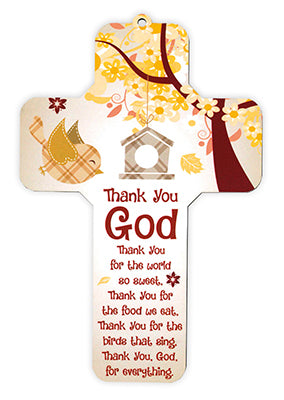 Wood Cross 'Thank You God' - 7 1/4 inch