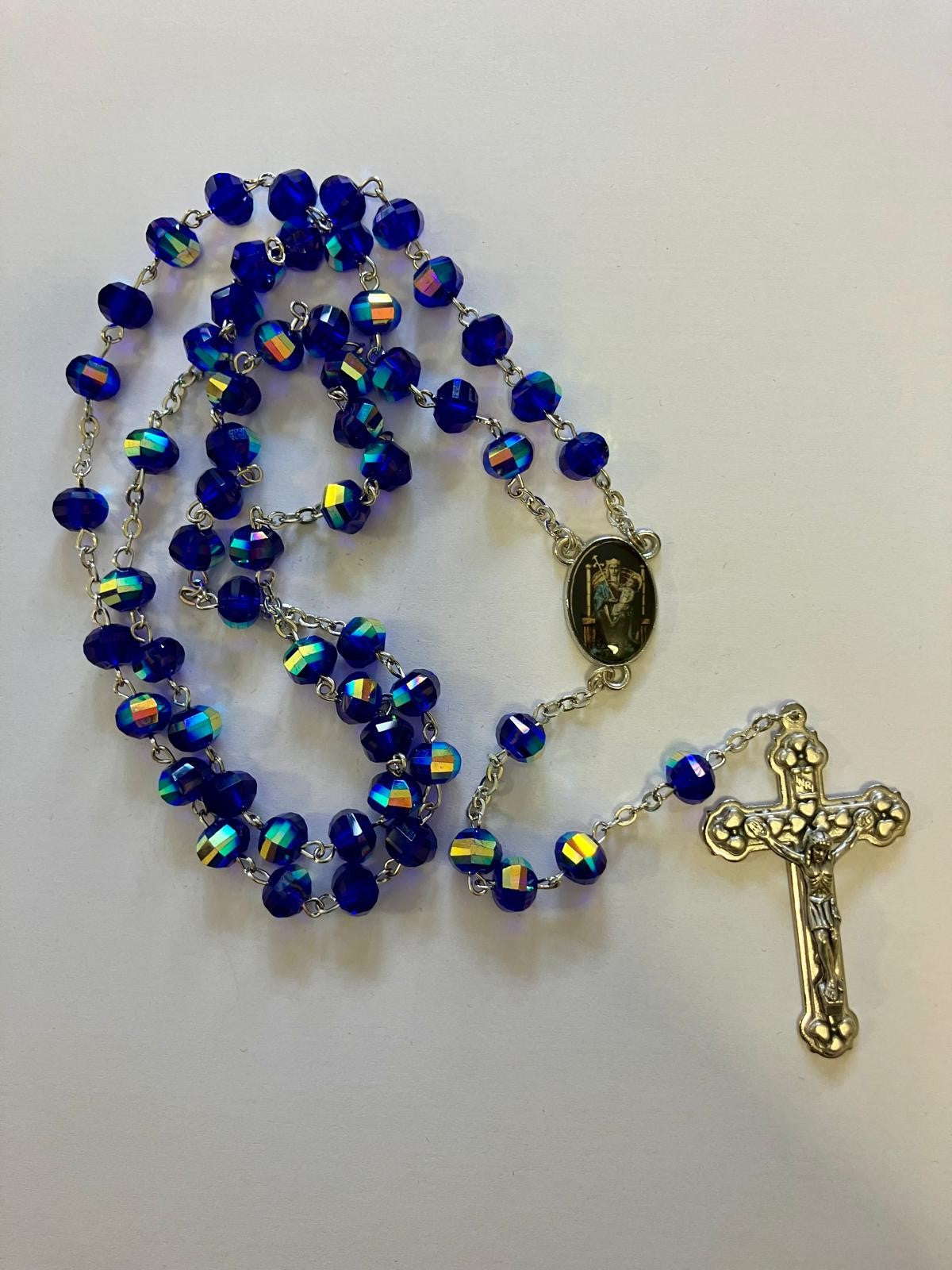 Electric Blue Iridescent OLW Rosary 7mm beads
