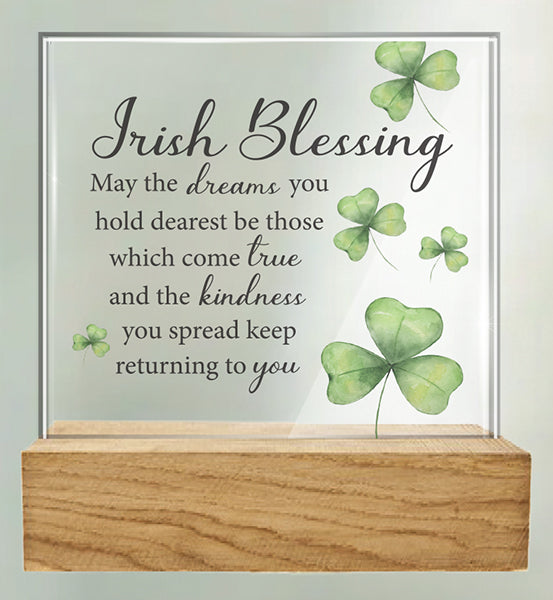 Irish Blessing Glass Plaque with Wood Base