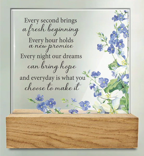 Fresh Beginning Glass Plaque with Wood Base