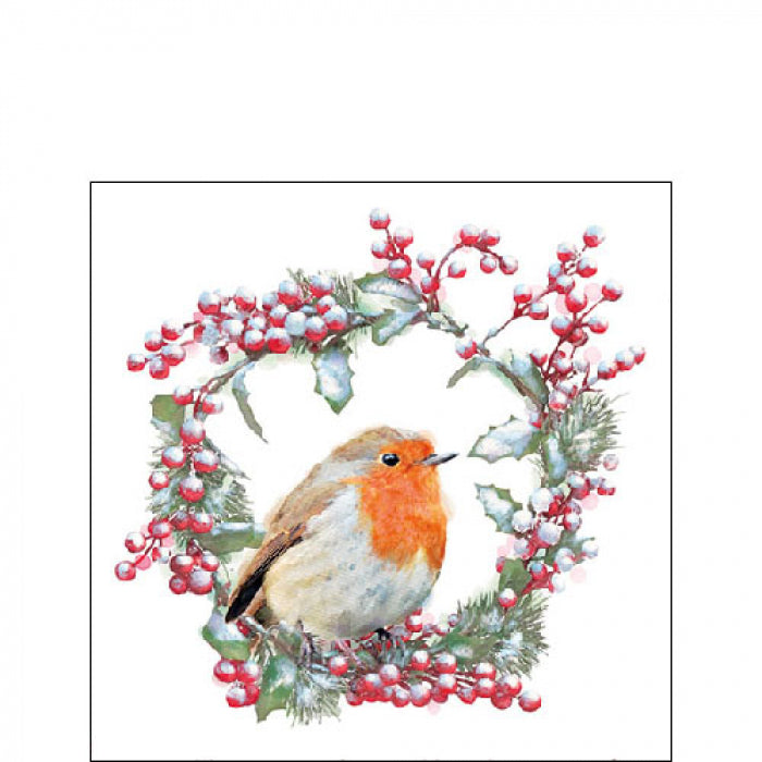 Small Napkins – Robin in Wreath