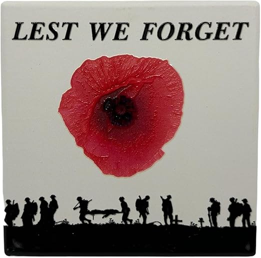 Ceramic Poppy Coaster - Remembrance Day, Lest We Forget Design