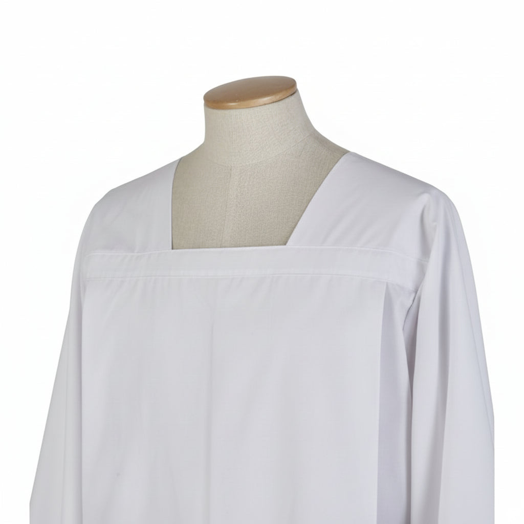 Whitesurplice on a mannequin against a white background