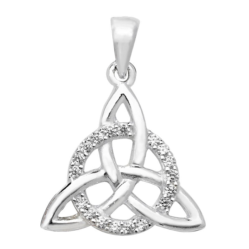 Silver Celtic Trinity knot pendant on a white background