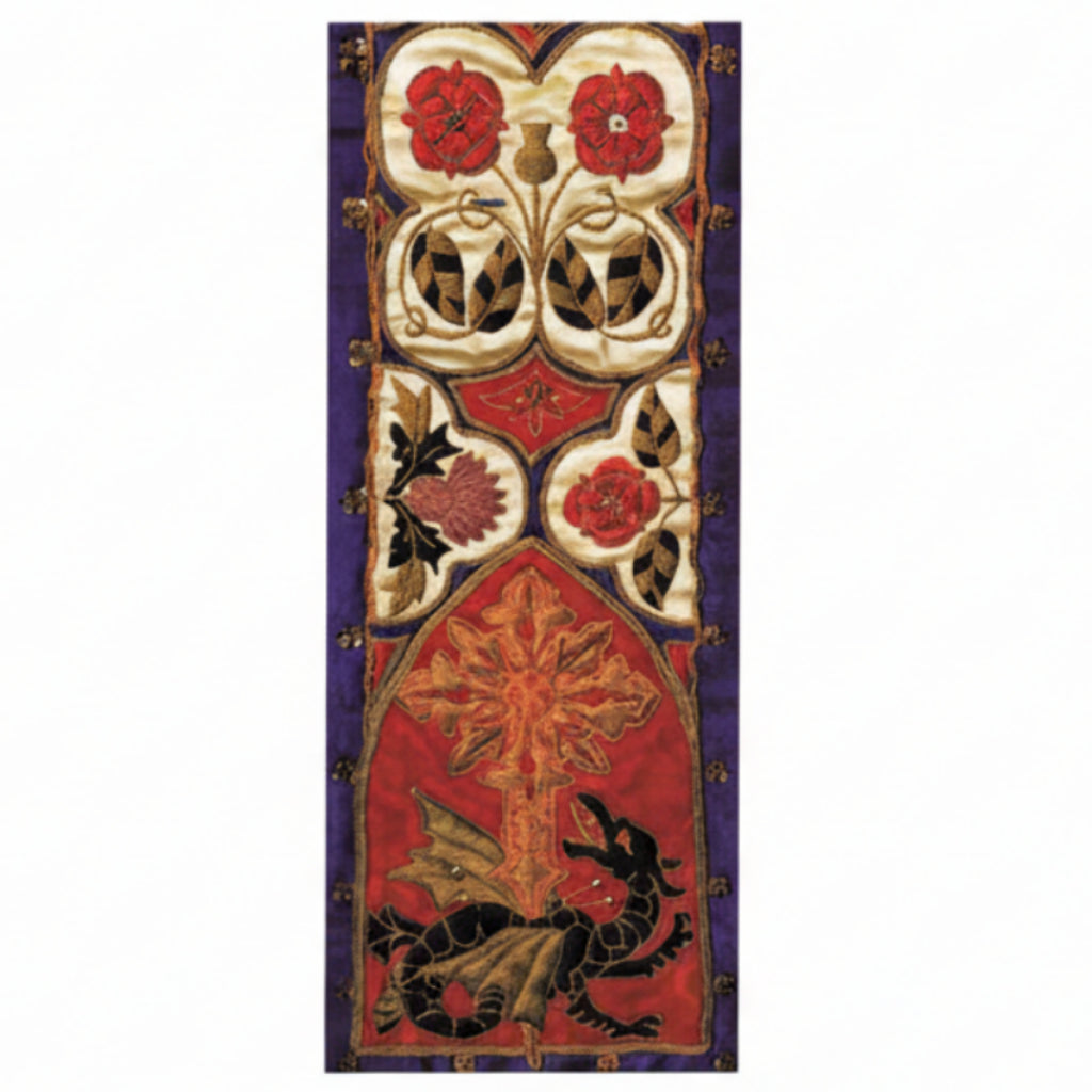 Decorative panel with intricate patterns and colors on a purple background