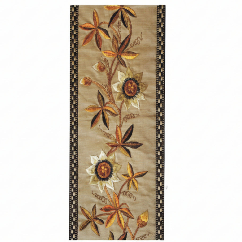 Decorative rug with floral patterns on a beige background