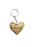 Olive Wood Heart Keyring - Peace