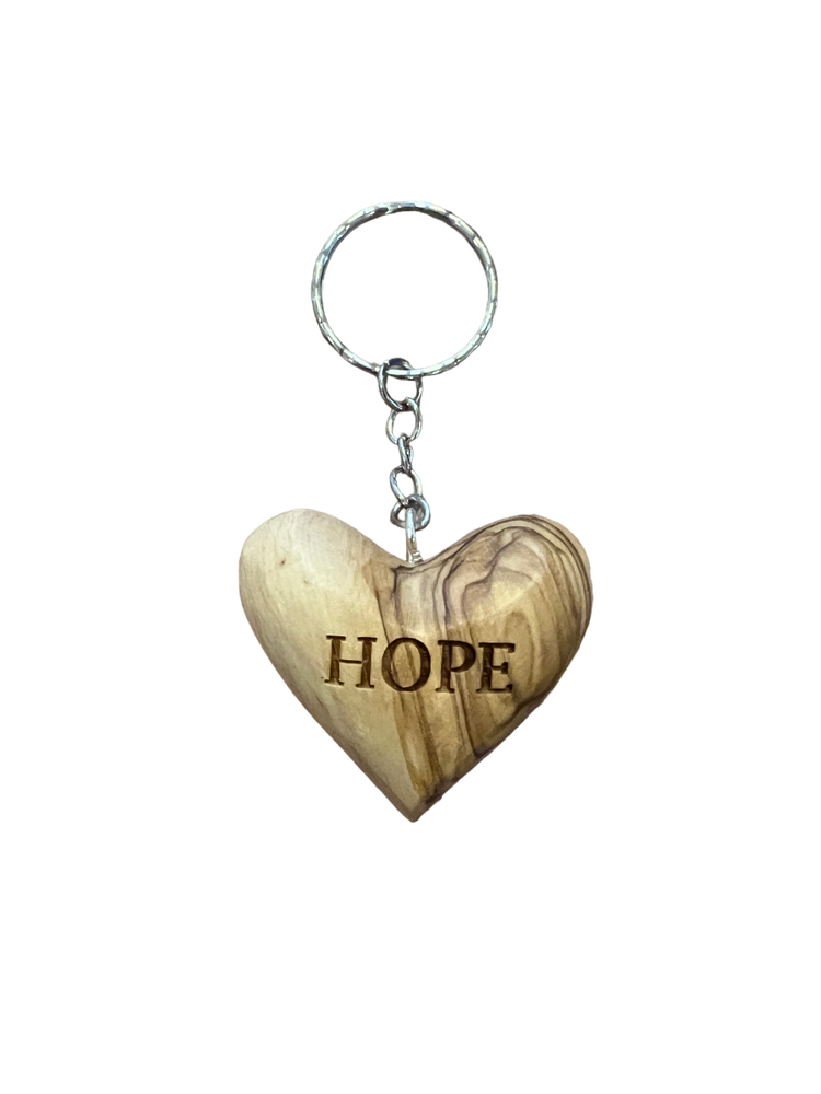 Olive Wood Heart Keyring - Hope