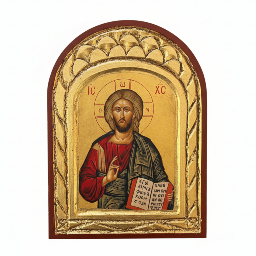 Icon of a religious figure with gold and brown frame