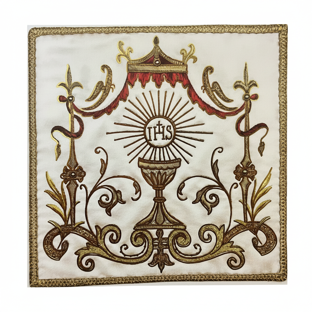 A greeting card with a religious theme featuring a gold and multicolor illustration of a religious symbol.