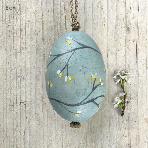 Hand-painted Easter Egg - Grey-Blue Blossom