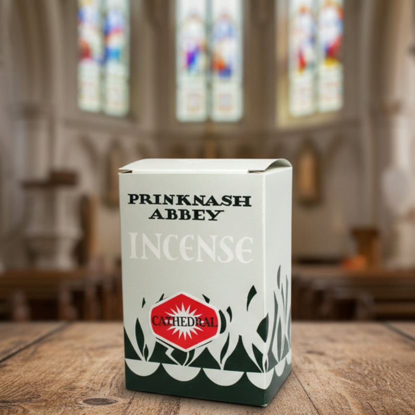 Box of Prinknash Abbey Incense with Cathedral logo on a white background