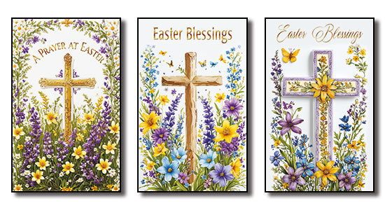 Packs of Easter Cards - Cross with Bright Flowers