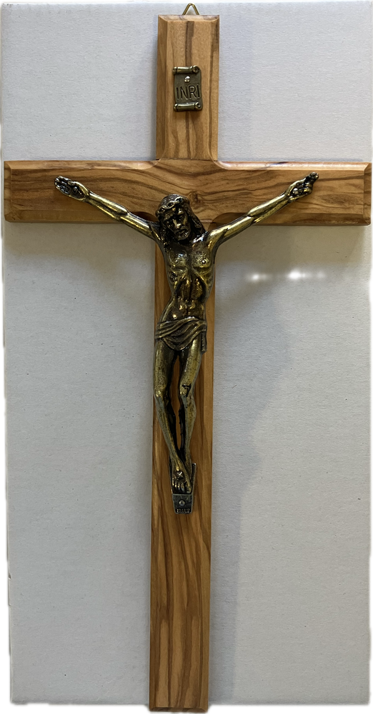 Olivewood & Bronze Hanging Crucifix - 25 cm