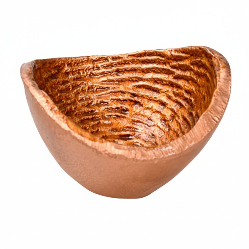 Wooden bowl with a textured surface on a white background