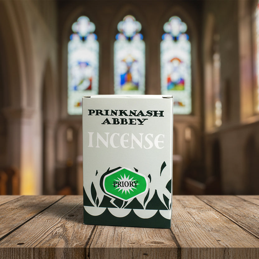 Box of Prinknash Abbey Incense with Priory logo on a white background