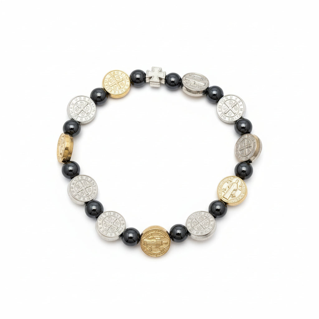 Bracelet with coins and beads on a light background