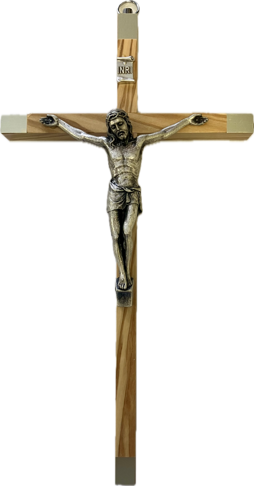 Olivewood & Sterling Silver Crucifix - 20cm