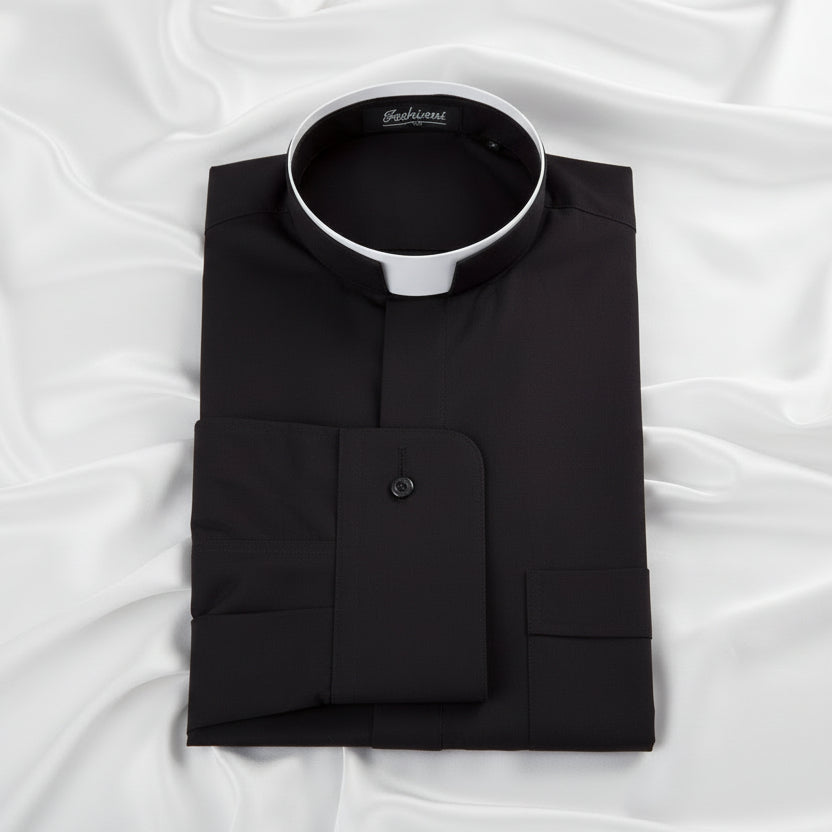 Black shirt with silver trim on a white background