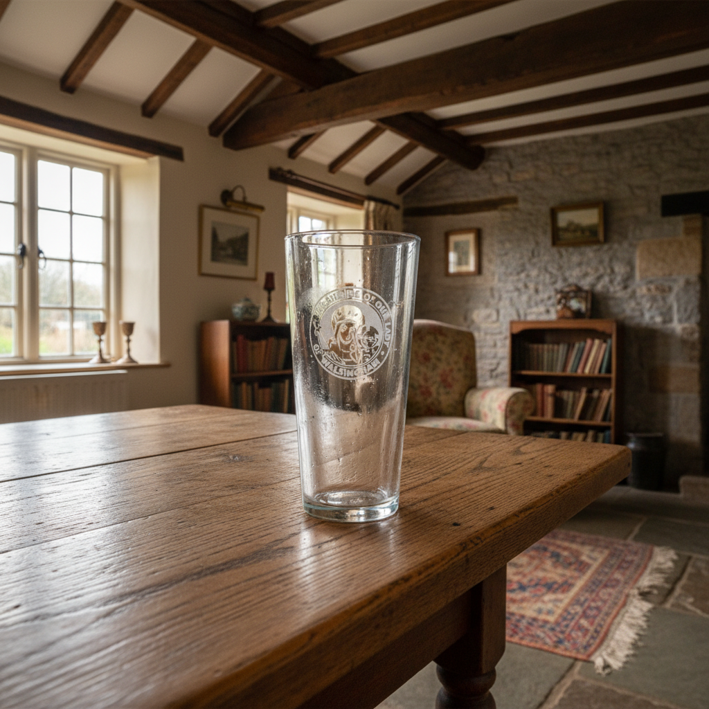Clear glass with engraved design on a white background