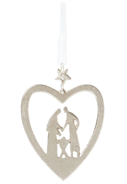 Holy Family Silver Hanging Christmas Ornament - 4 inches