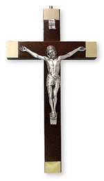 Walnut Wood Hanging Crucifix 8"