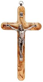 Olive Wood Embossed Hanging Crucifix 8"