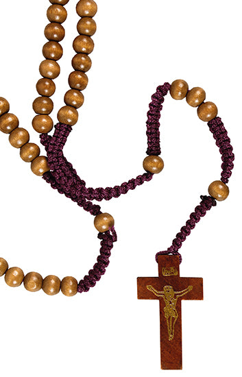 Wood Corded Rosary Brown Bead