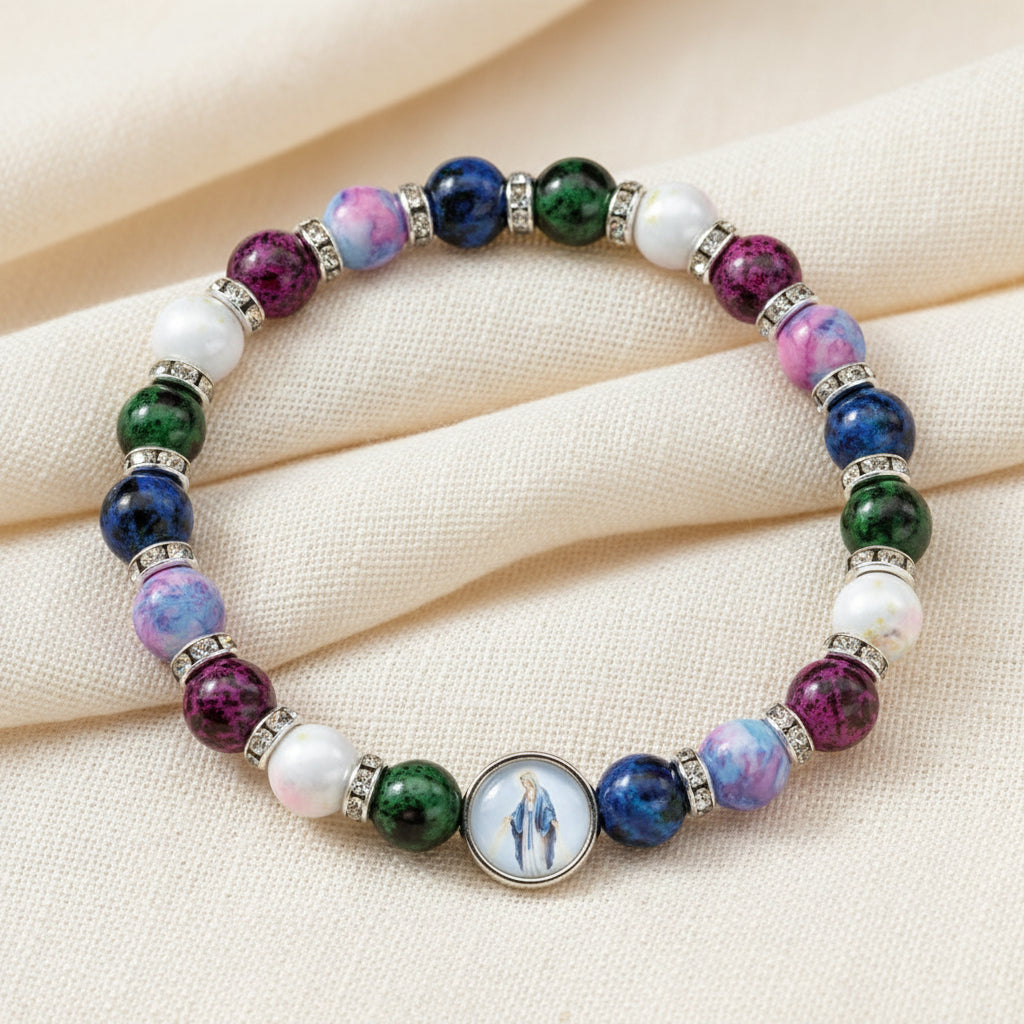 Coloured Glass Bracelet with Miraculous Medal | Jewellery &amp; Medals | The Shrine Shop