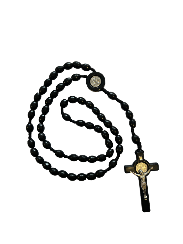 Corded Benedictine Black Bead Rosary