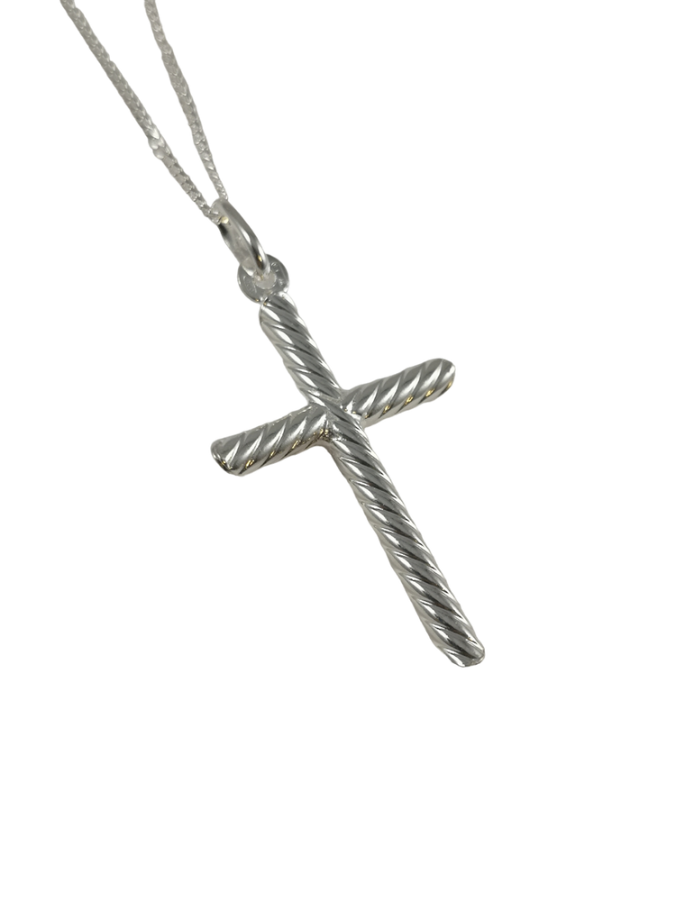 Sterling Silver Rope Effect Cross Necklace