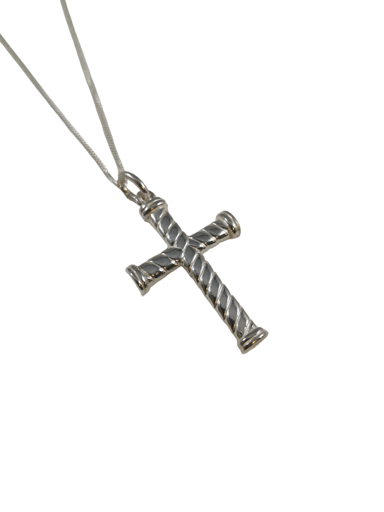 Sterling Silver Solid Rope Effect Cross Necklace