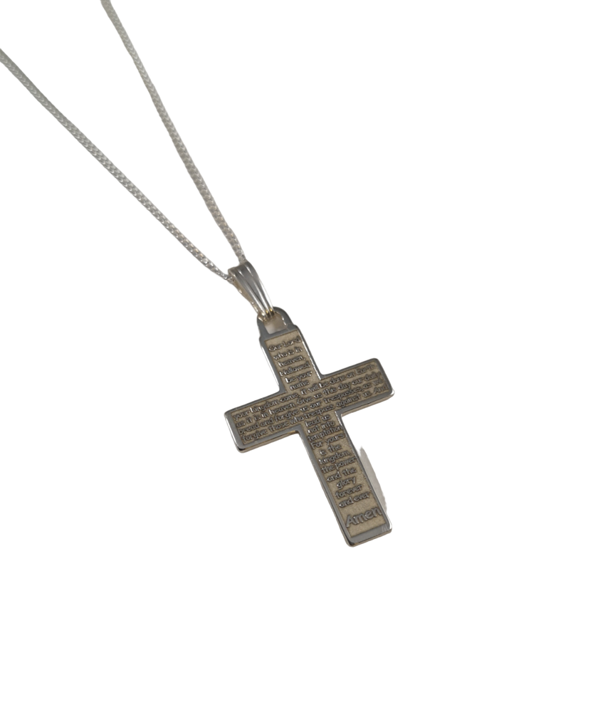 Sterling Silver Lord's Prayer Cross Necklace