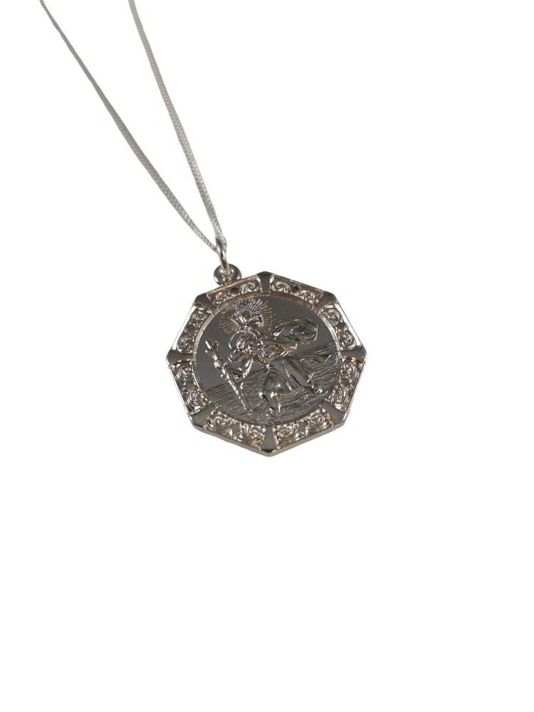 Sterling Silver Octagonal Saint Christopher Necklace