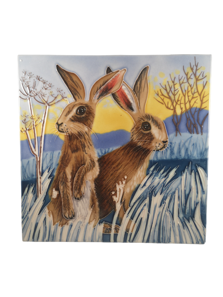Hand Painted Ceramic Tile – Hares Bright New Day