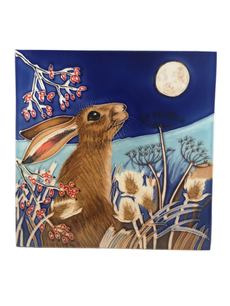 Hand Painted Ceramic Tile – Frost Moon Hare