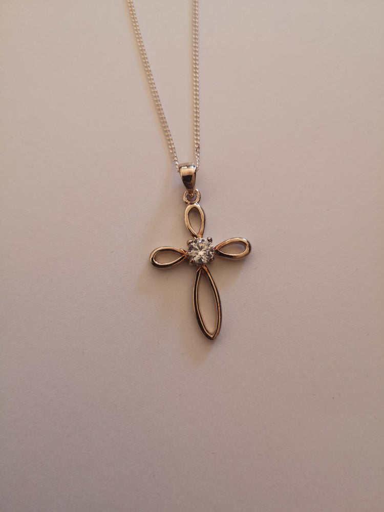 Sterling Silver Cross with Cubic Zirconia Stone