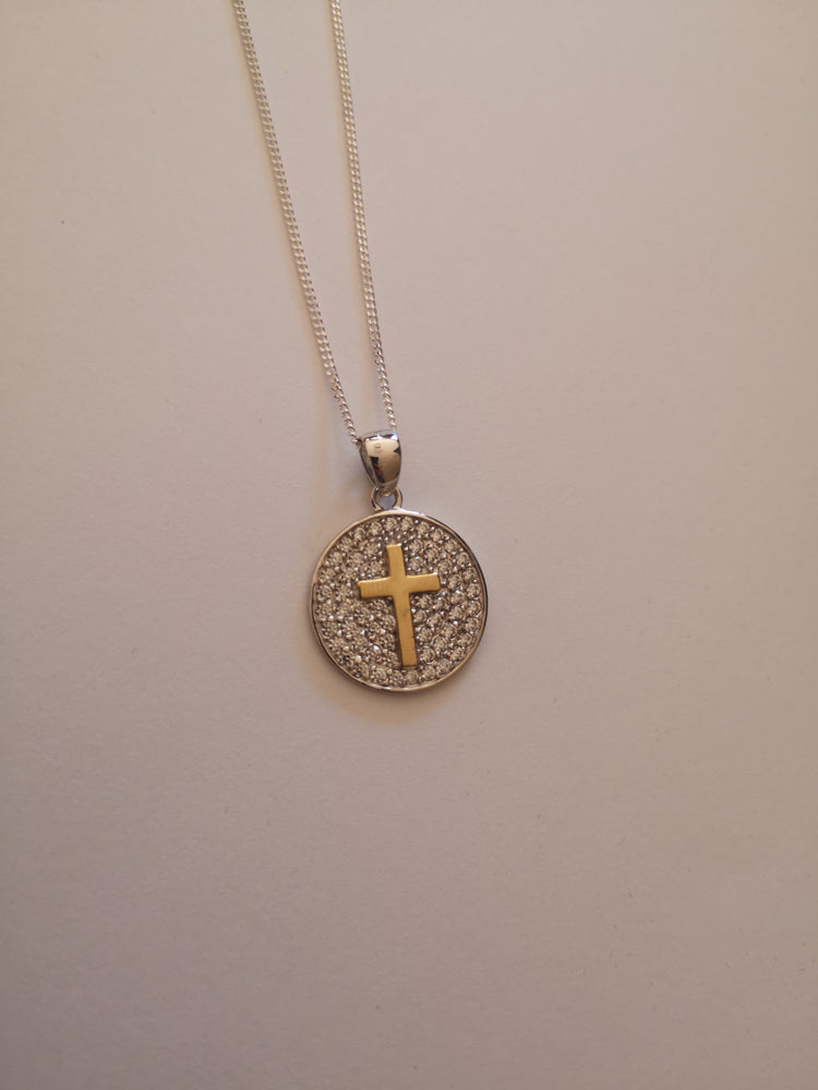 Sterling Silver Cross in Disc Necklace
