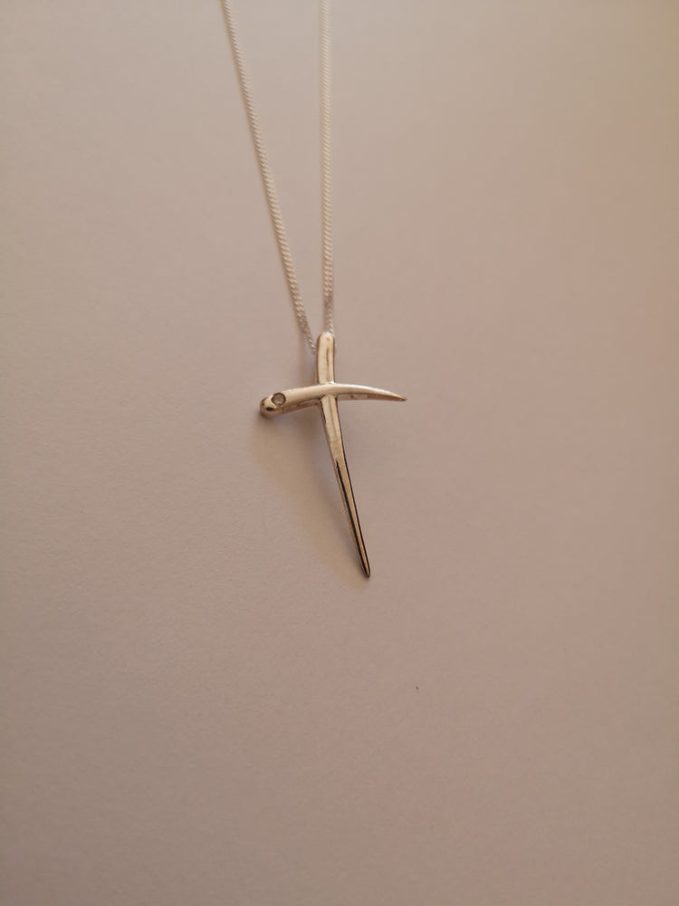Sterling Silver Cross with Cubic Zirconia Necklace
