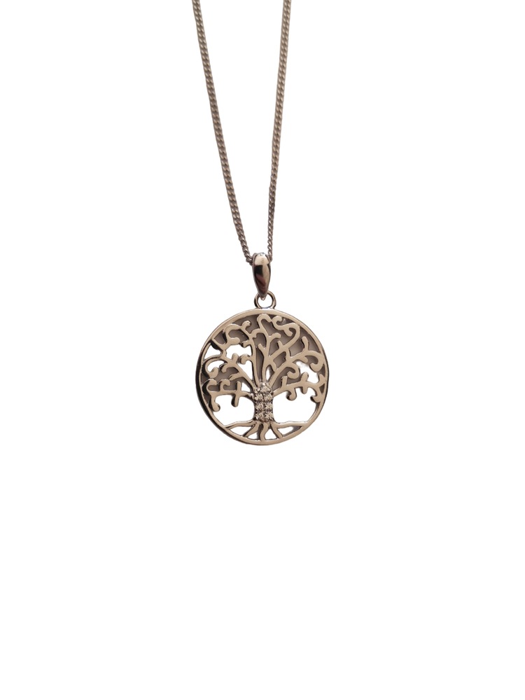 Sterling Silver Tree of Life with Cubic Zirconina Trunk Necklace