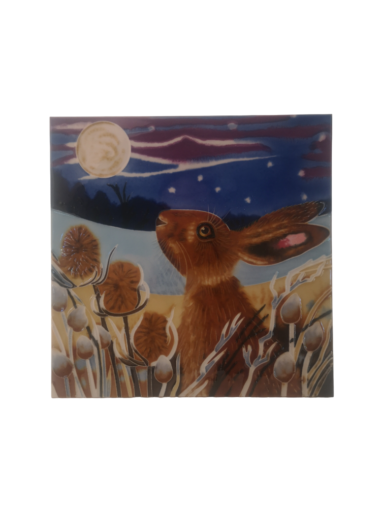 Hand Painted Ceramic Tile – Moon Gazing Hare