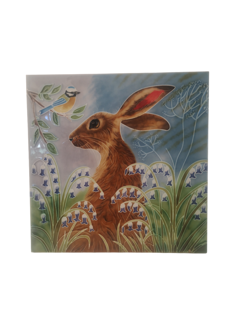 Hand Painted Ceramic Tile – Hare in Bluebells